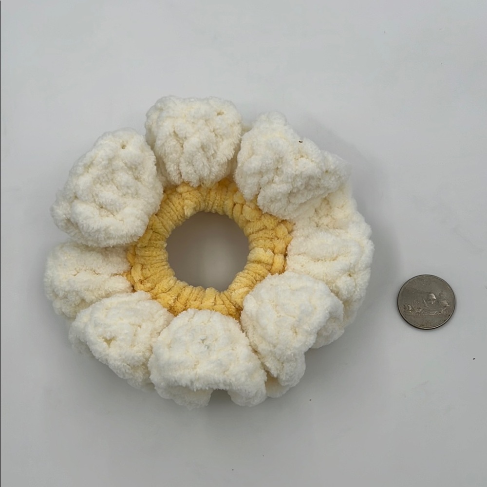 2 Daisy White and Yellow Hair Scrunchie Handmade - Picture 3 of 3